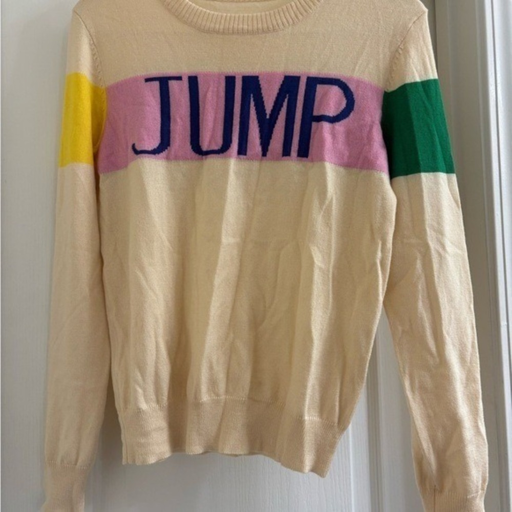 Dancing Equestrian Cream JUMP‎ Sweater Womens XS Wool Acrylic Colorblock